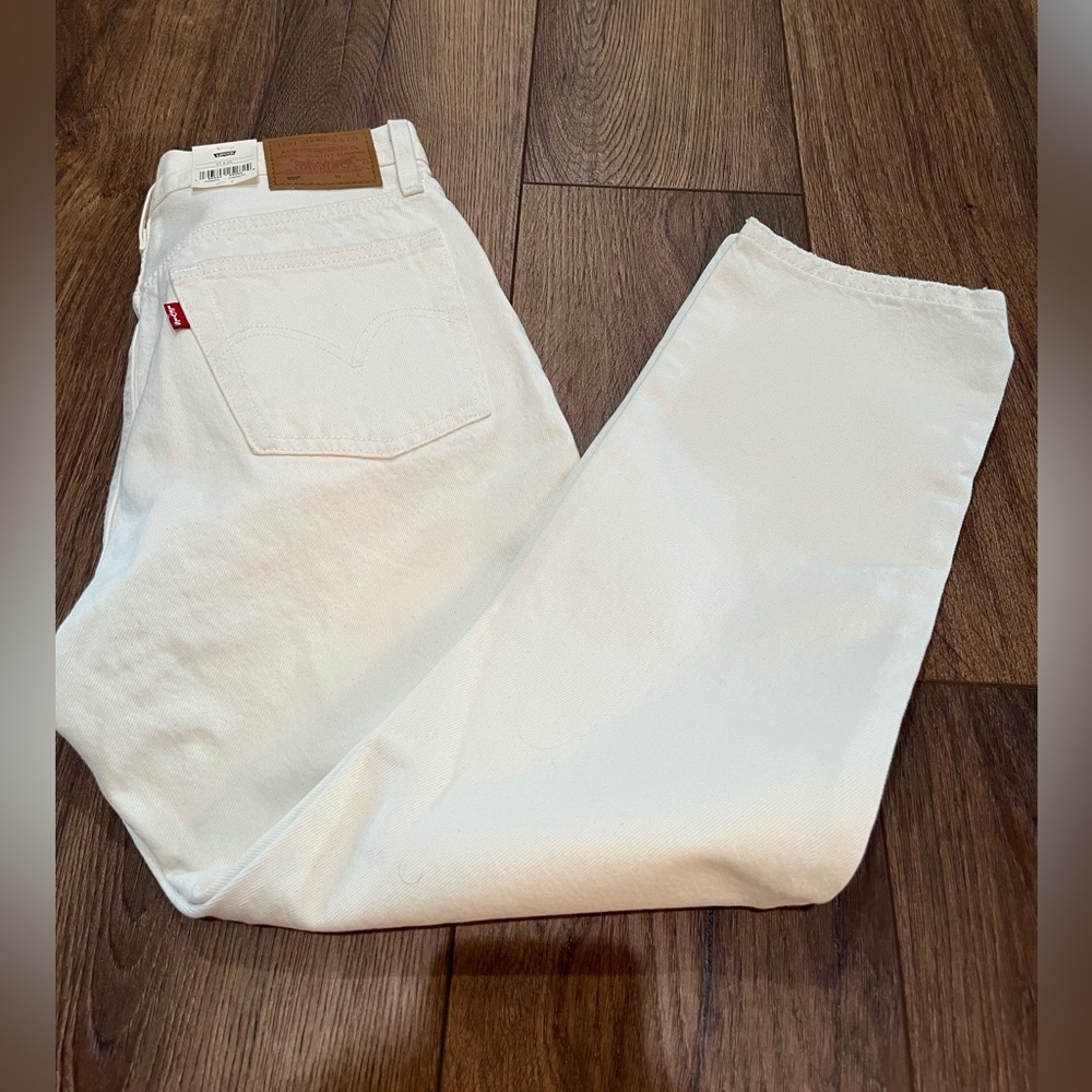 Levi's 501 Original Cropped Jeans Cream High Rise Distressed Women's 27x26‎